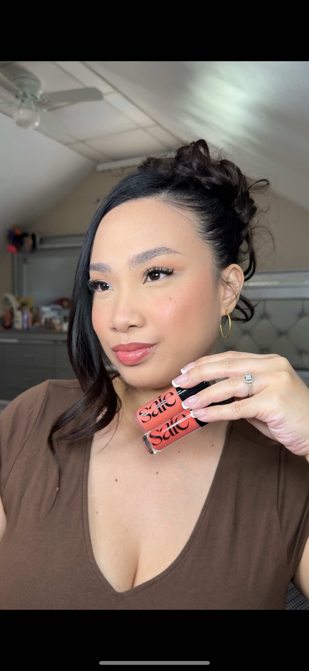 TikTok post by @anjane.xo for Saie hello. Caption reads: Waittt this might be my favorite out of the 3 🤭🧡....