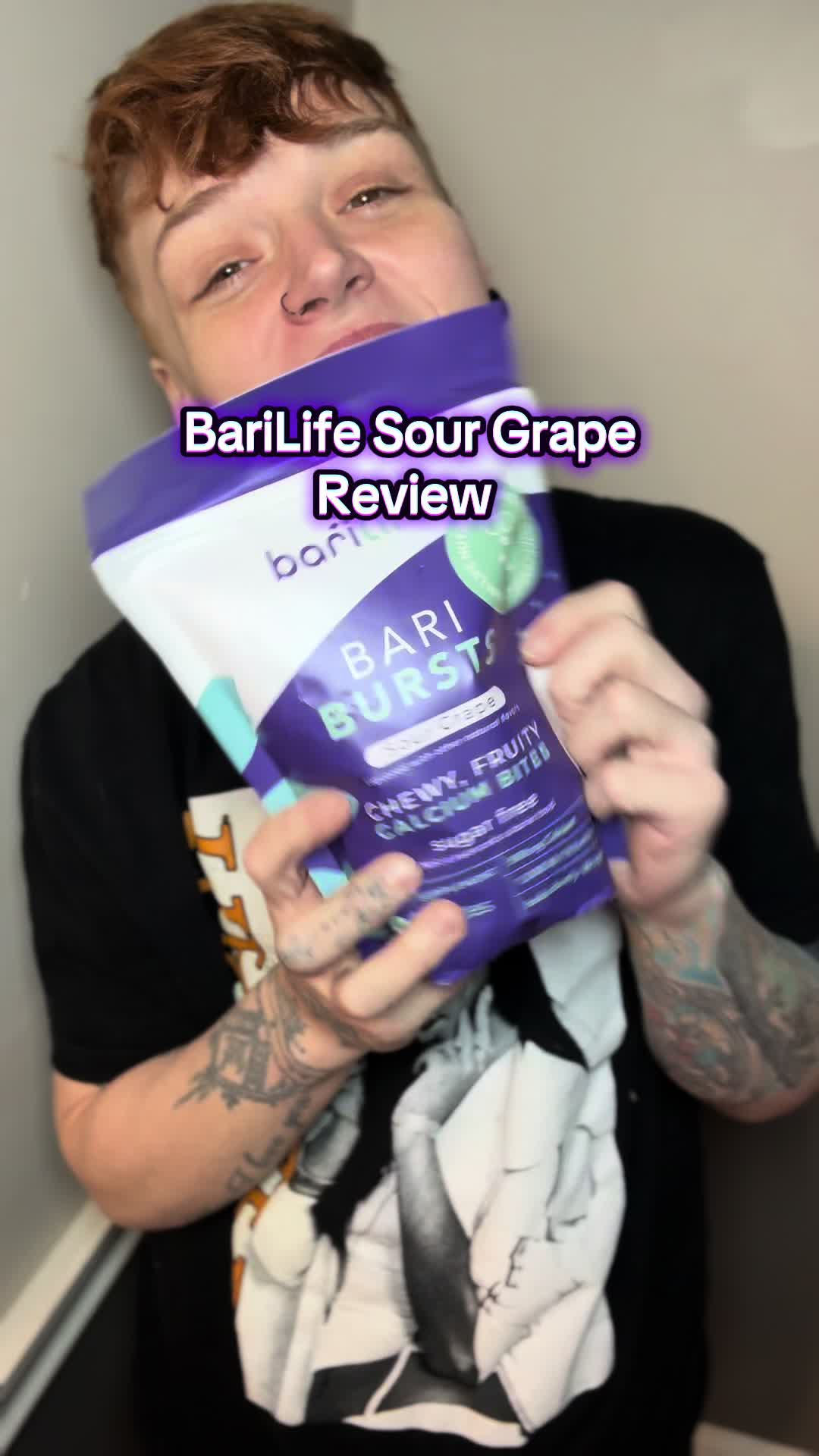 TikTok post by @thatbariatricbitch for Bari Life. Caption reads: So @Autumn decided to order @Bari Life® sour grape....
