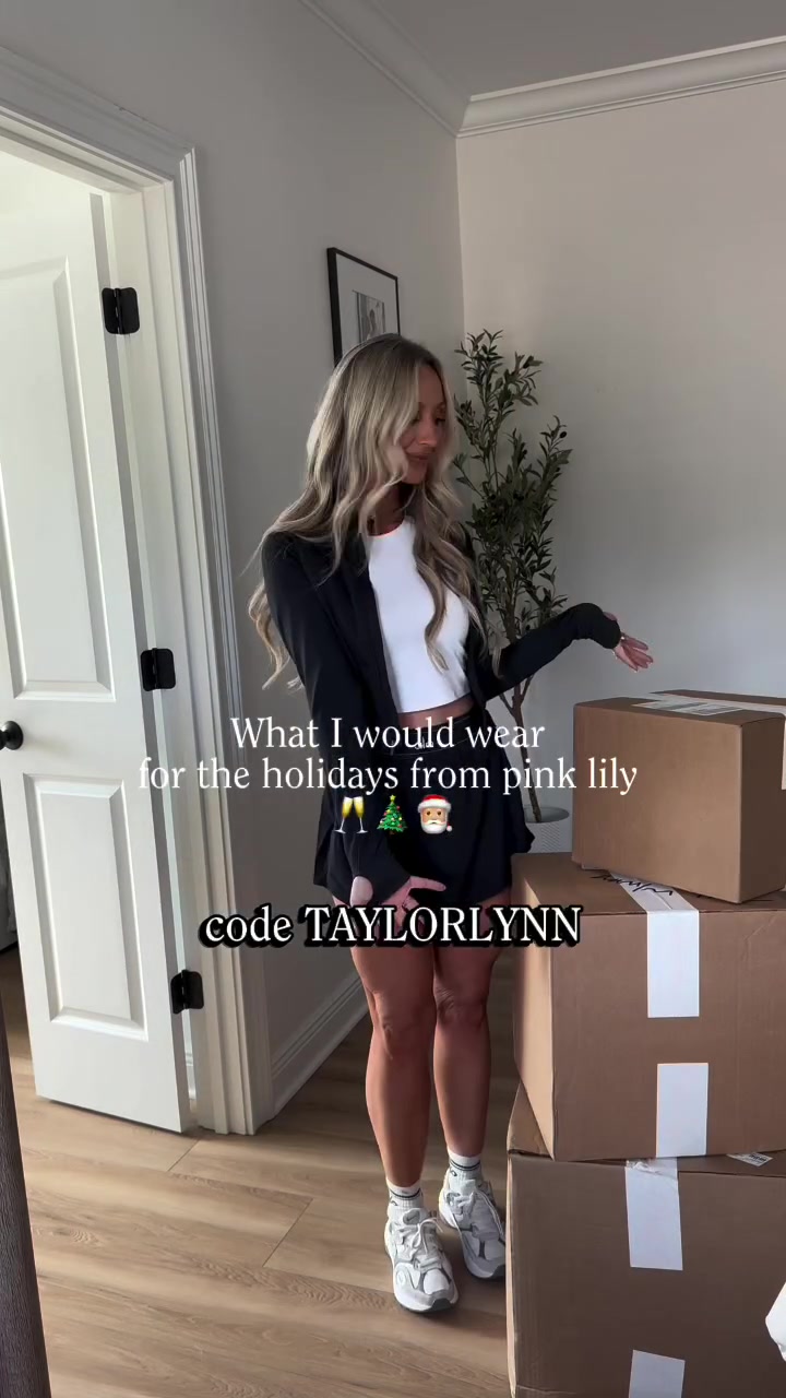 TikTok post by @taylorlynnlancaster for Pink Lily. Caption reads: Tis the season 🙂‍↔️🥂 @The Pink Lily code....