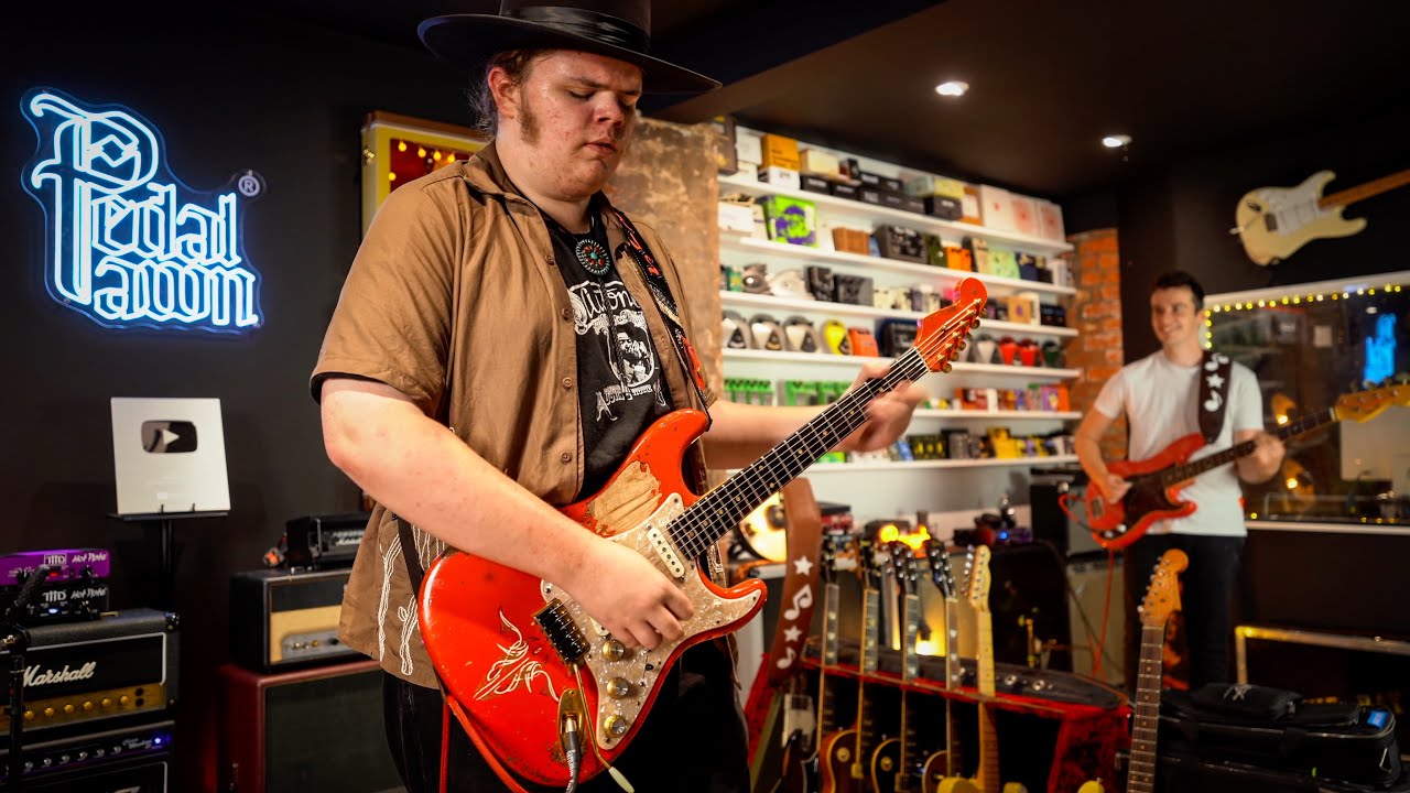 YouTube post by @PedalPawn for Pedal Pawn. Caption reads: INSANE SRV Scuttle Buttin’ Cover (17-Yr Old Rhys).