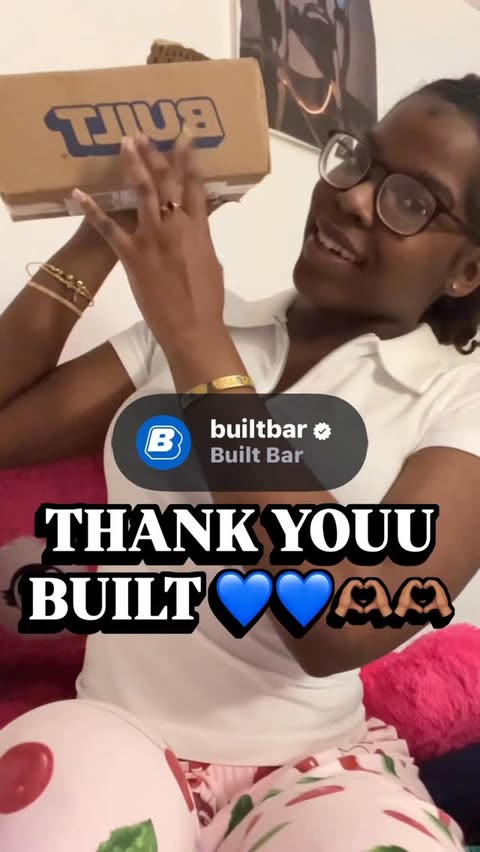 Instagram post by @skyysznn_ for Built Bar. Caption reads: i love you @builtbar 💙🫶🏽 #built #protein....