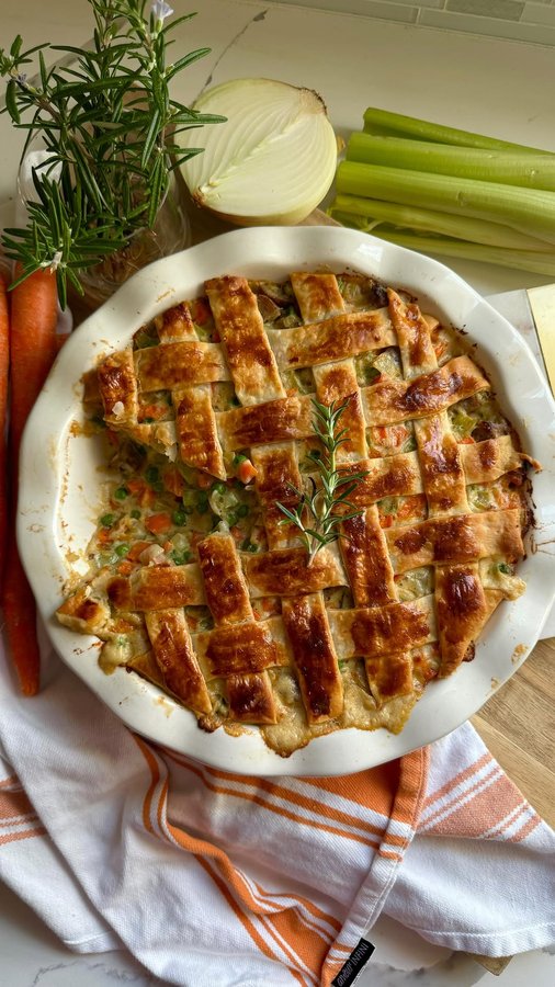 Instagram post by @christinatrinh_eats for Amylu Foods. Caption reads: Have you ever had Chicken Meatball Pot Pie?! I....