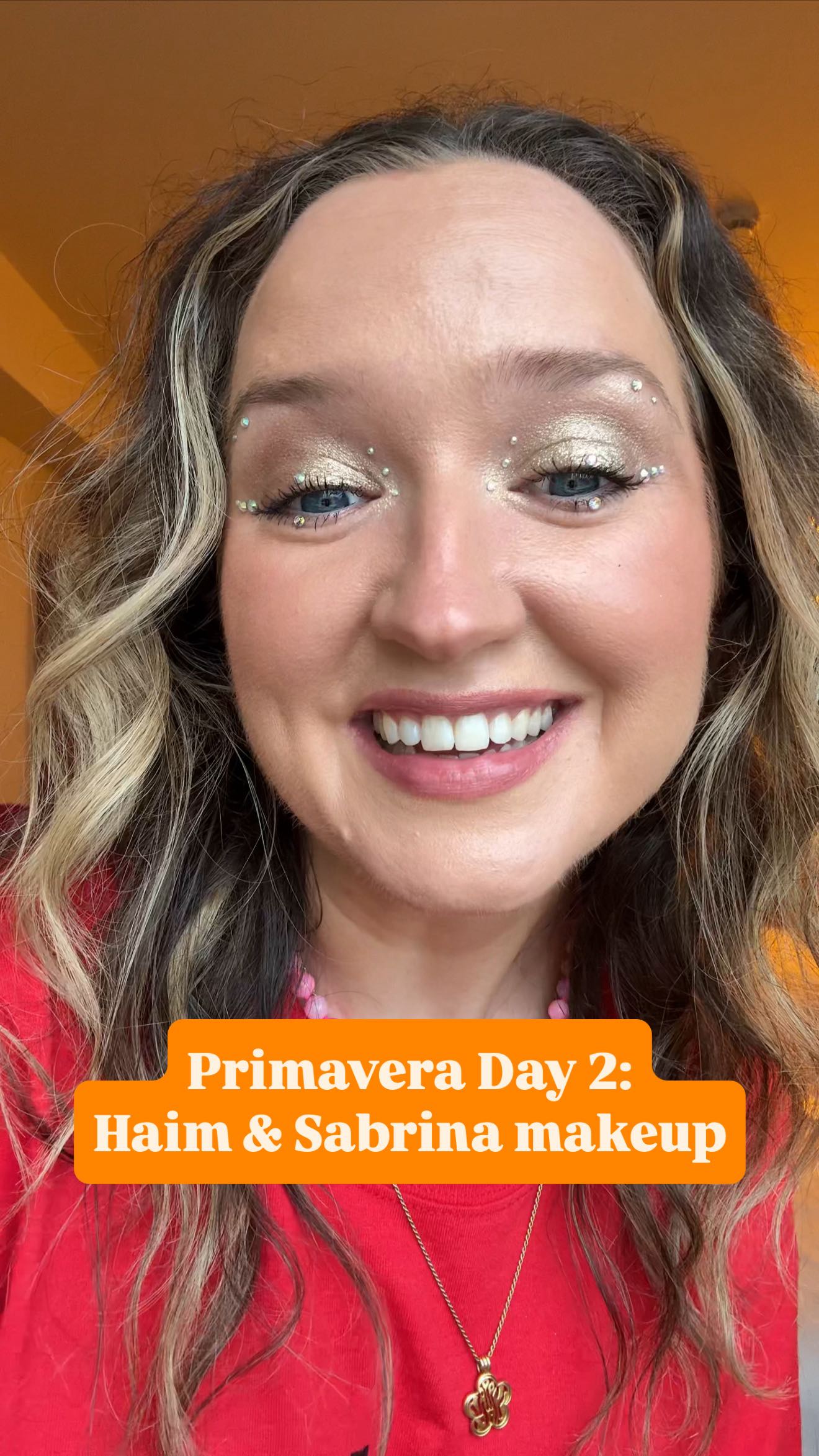 Instagram post by @rosegallagher for BEAUTY BAY. Caption reads: Day 2 Primavera makeup ✨ sparkly gold gems for....