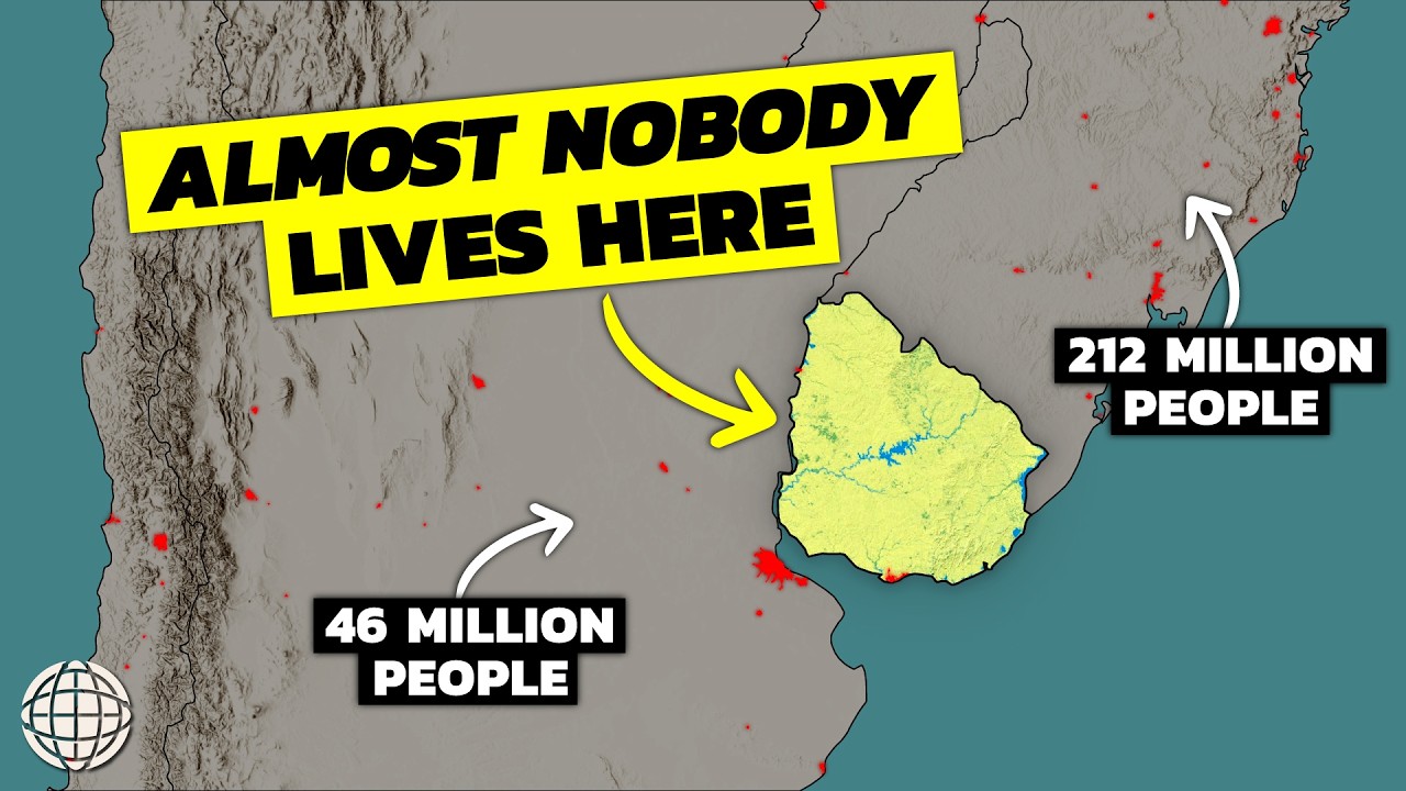YouTube post by @GeographyByGeoff for Storyblocks. Caption reads: Why Almost Nobody Lives In Uruguay.