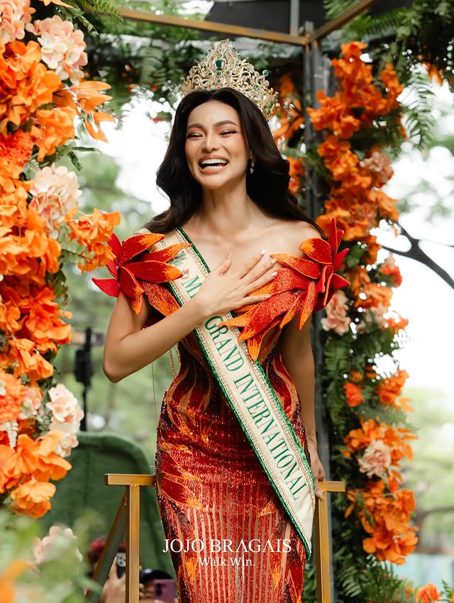 Instagram post by @missgrandinternational for Jojo Bragais. Caption reads: A BACK-TO-BACK VICTORY DESERVES A GRAND RETURN....