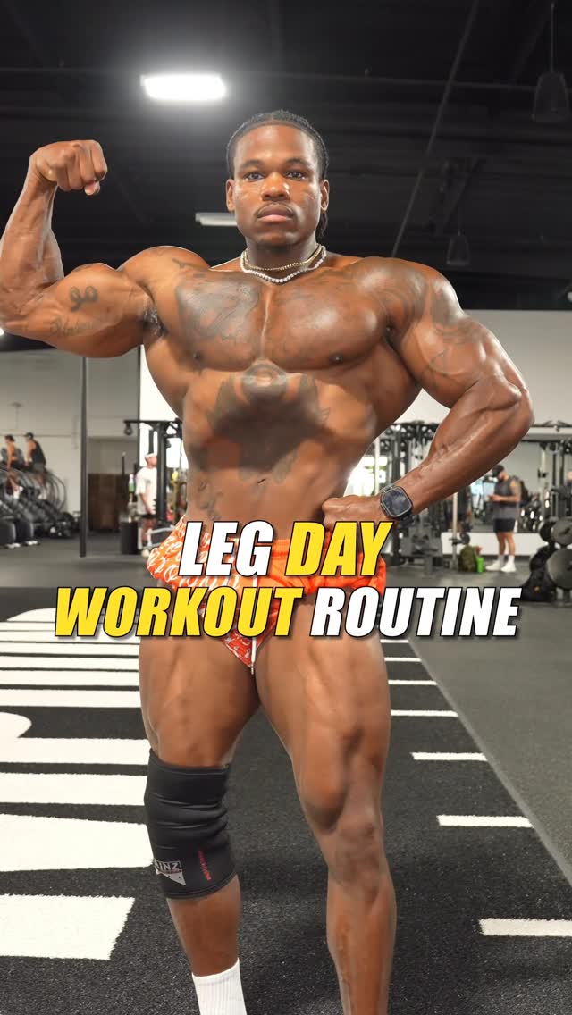 Instagram post by @mackmusclefit for Rule One Proteins. Caption reads: 🧱 LEG DAY WORKOUT ROUTINE | Full breakdown....