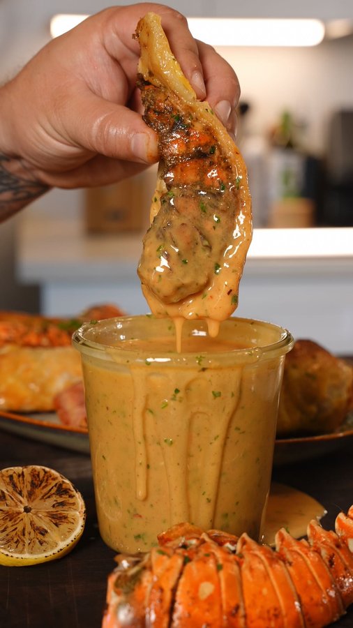 Instagram post by @foodwithbearhands for Weber Grills. Caption reads: Lobster Puffs 😮‍💨
Recipe ⤵️

Shout out to....