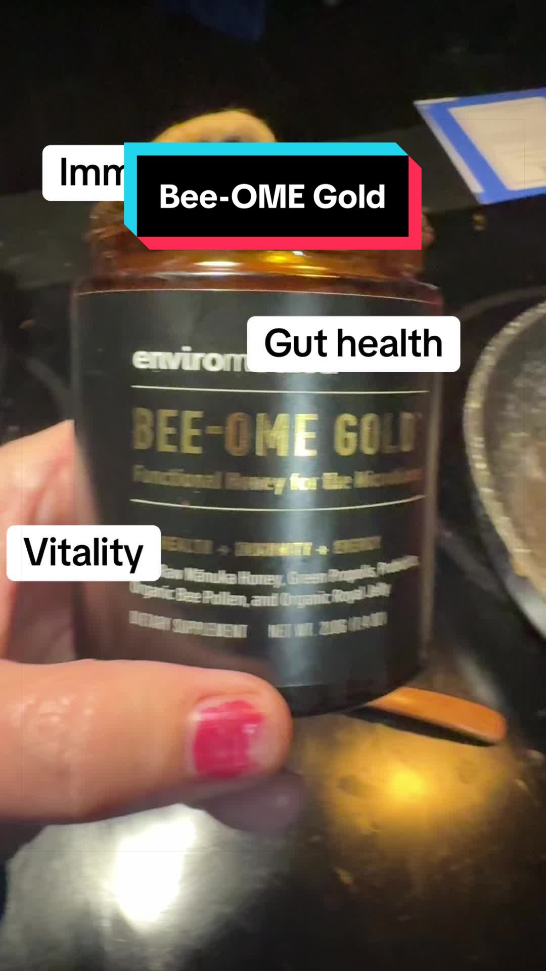 TikTok post by @lynnlee_13 for Enviromedica. Caption reads: This raw honey is sooo good for you @Enviromedica....