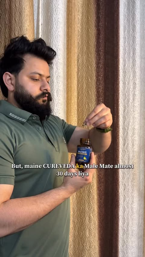 Instagram post by @nirmalkesar for Cureveda Remedies. Caption reads: Power up with Cureveda Male Mate. ✅ Boosts your....