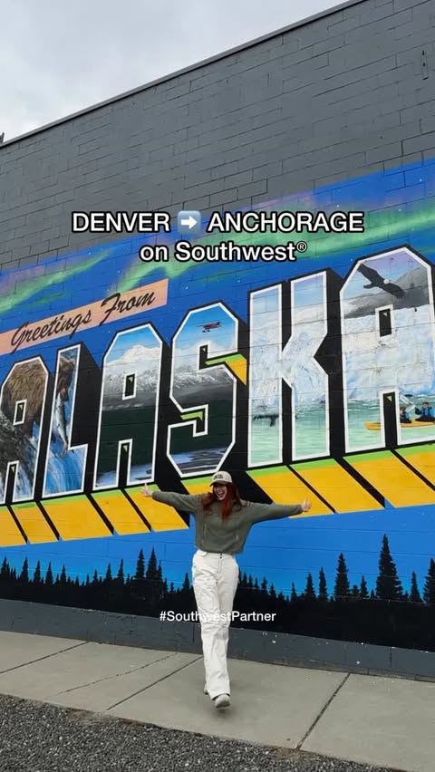 Instagram post by @theamandabittner for Southwest Airlines. Caption reads: 48 hours in Alaska…would you do it?! 🫎 🏔️ 🐋....