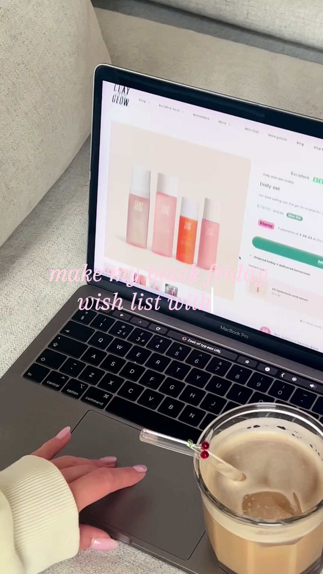 TikTok post by @kirsten.hartman for Clay And Glow. Caption reads: @Clay And Glow + coffee = black friday wishlist....