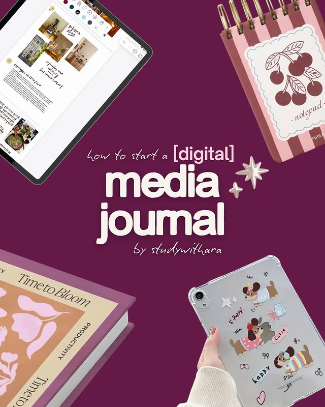 Instagram post by @studywithara for Paperlike. Caption reads: [...] start your [digital] media journal ft.....
