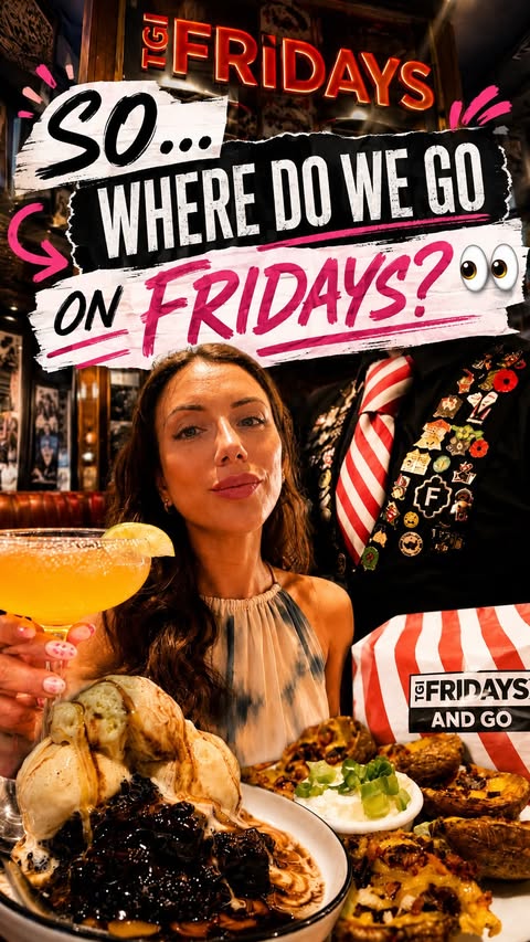 Instagram post by @marion_neveroff for TGI Fridays. Caption reads: [...] we going? 😎 Last time I went to a....