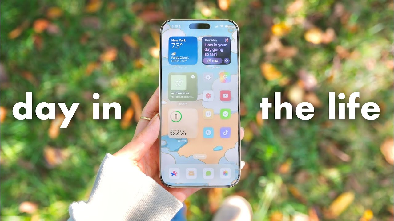YouTube post by @maisyleigh for Liinks. Caption reads: Living with the iPhone 16 Pro Max — my iOS 18....