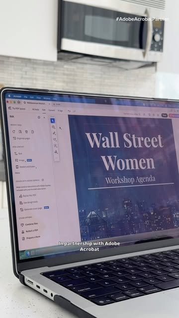 Instagram post by @wallstwardrobe for Adobe Acrobat. Caption reads: [...] and securely sharing documents, Adobe....