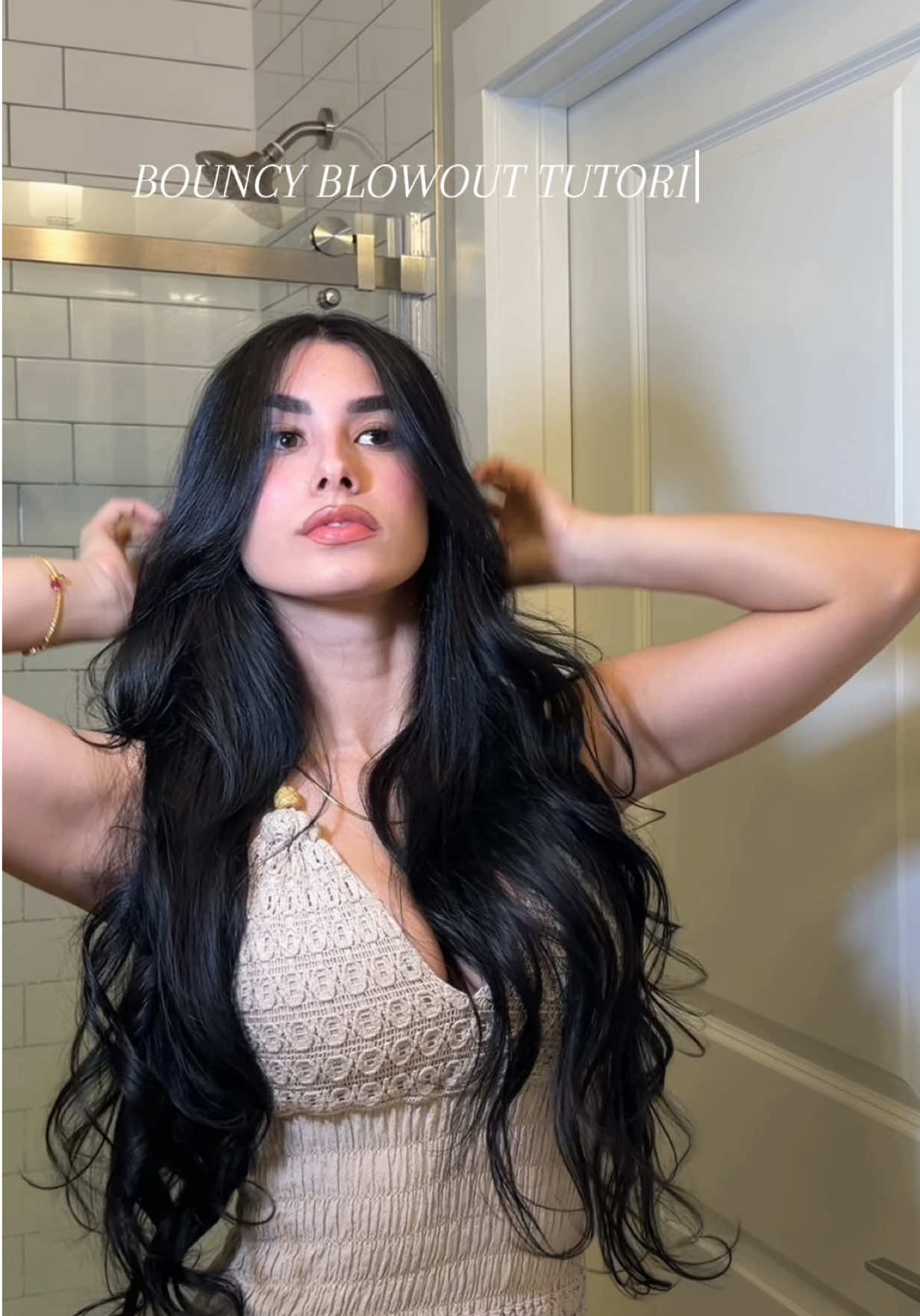 TikTok post by @patriciagarciax for FoxyBae Hair. Caption reads: bouncy blowout with @FoxyBae Hair #hairtok....