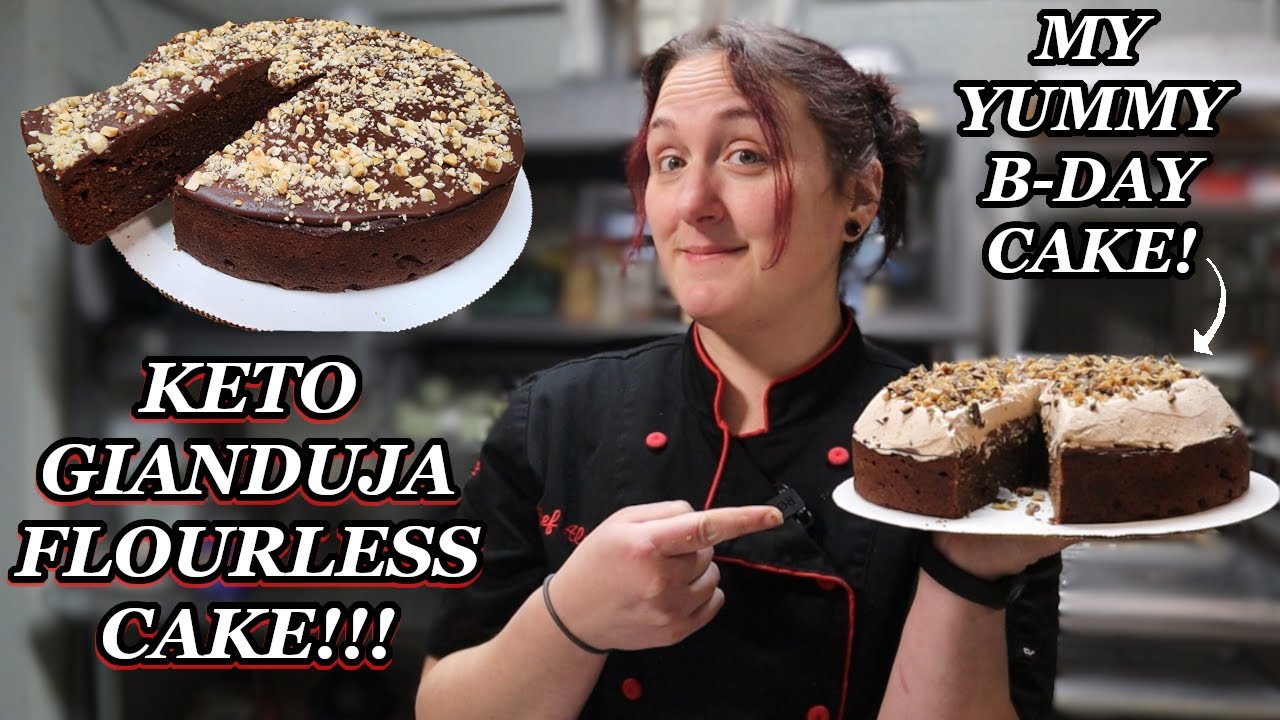 YouTube post by @KetoUpgrade for Perfect Keto. Caption reads: Delicious Keto Flourless Chocolate Hazelnut Cake....