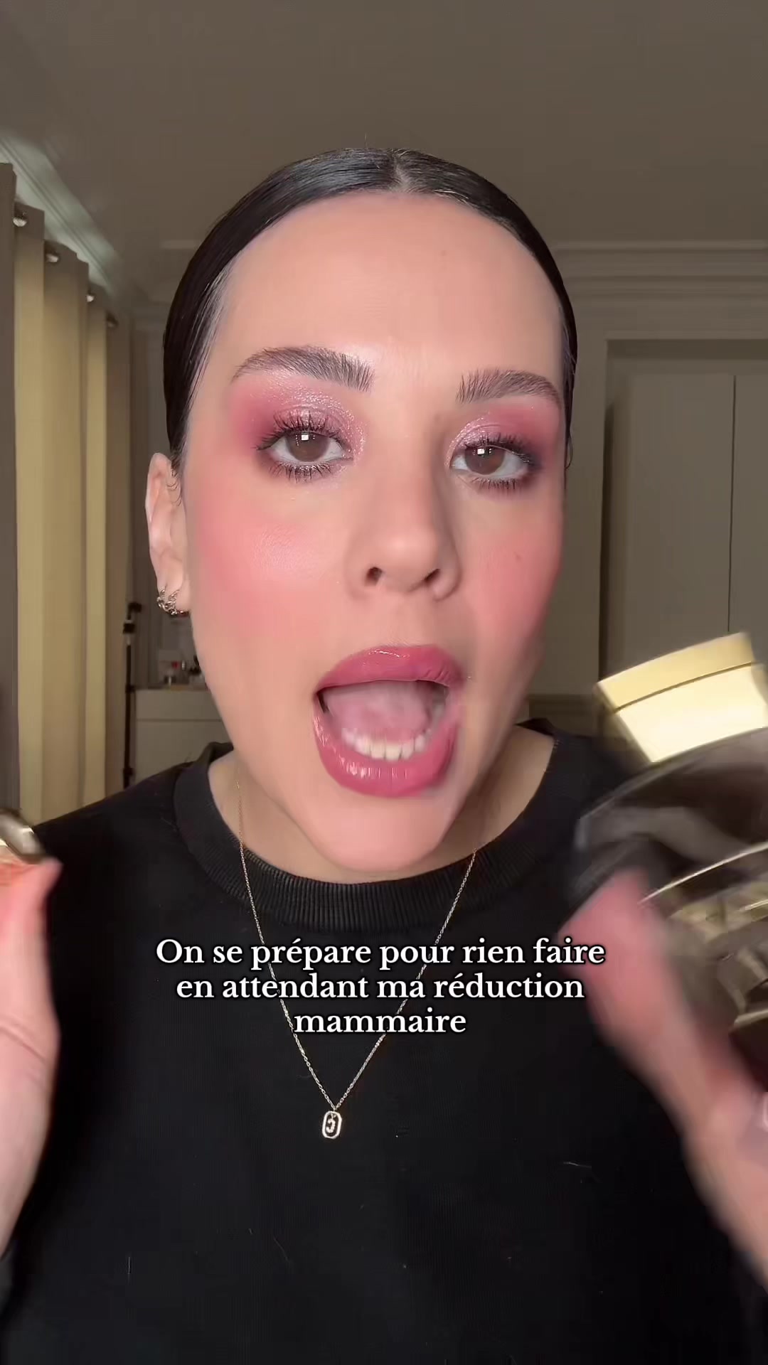 TikTok post by @frenchtouchofmakeup for Bourjois. Caption reads: J-2 avant la réduction mammaire ! @Lancôme....