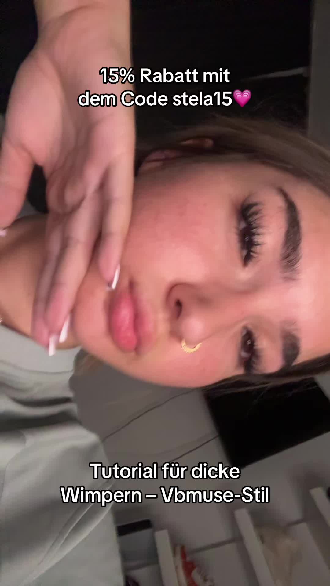 TikTok post by @stela_nbg2 for VeyesBeauty. Caption reads: Code " stela15 " Get lashes on my bio@VEYESBEAUTY .