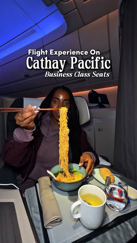 Instagram post by @theexcursiondoctor for Cathay Pacific. Caption reads: [...] Seat Experience ✈️🌎 After being in Cathay....