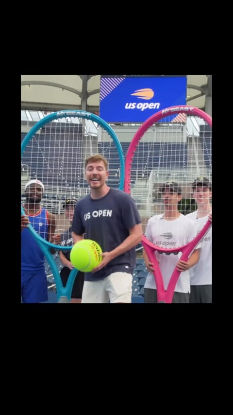 Instagram post by @monkeyboy.memes for Mrbeast. Caption reads: [...] felt when we were 5 😭 2026 US Open 🤝....