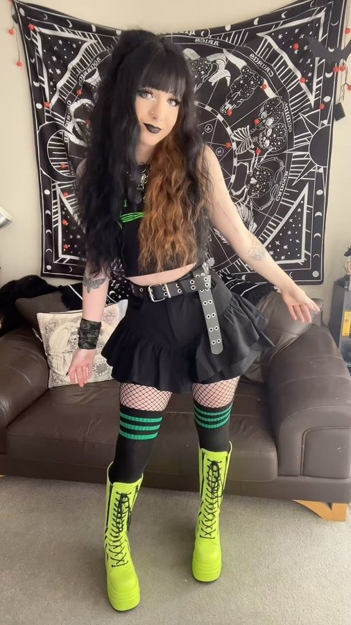 Instagram post by @alliebee.jpg for Demonia Shoes. Caption reads: Ok ok ok so I been getting boots off vinted again....