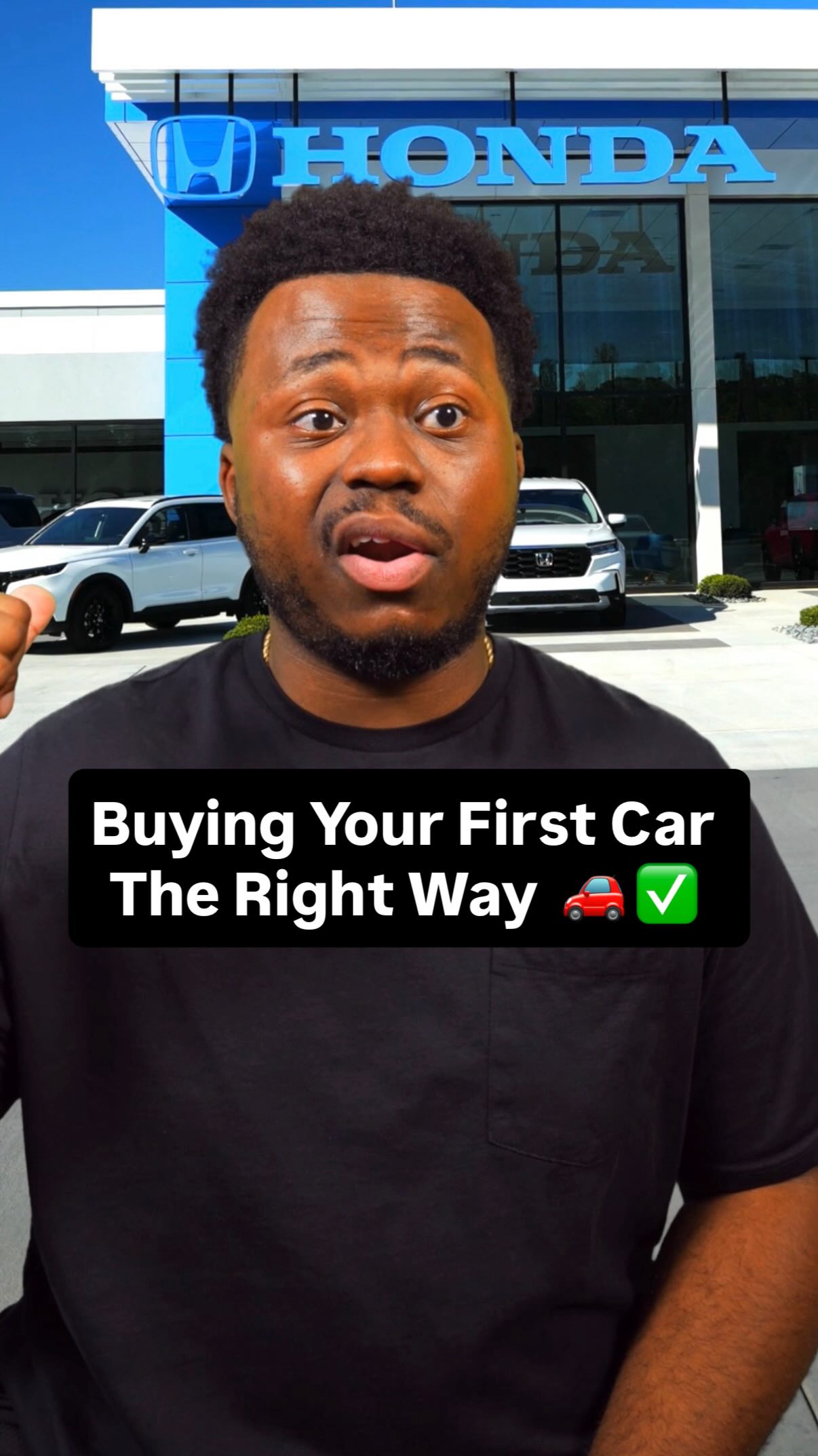 Instagram post by @iamgarnerted for Honda. Caption reads: #ad Buying Your First Car The Right Way 🚗....
