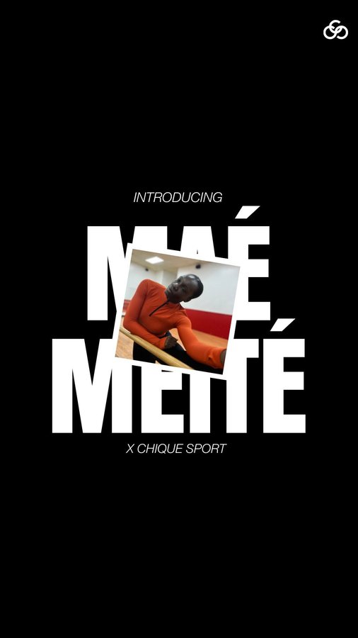 Instagram post by @mae_meite for Chique Sport. Caption reads: [...] that special something to practice....