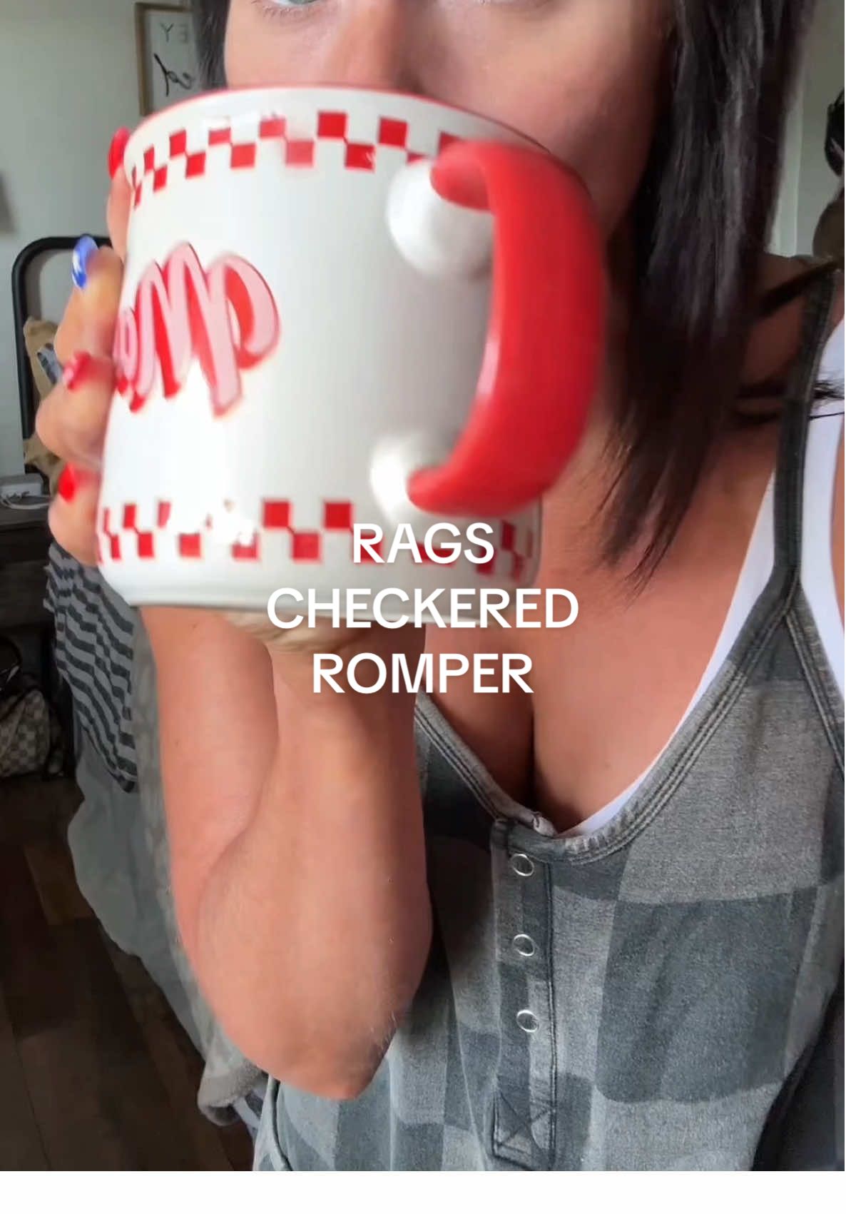 TikTok post by @life.as.annacasey for RAGS. Caption reads: [...] blue checkered romper is available too!....
