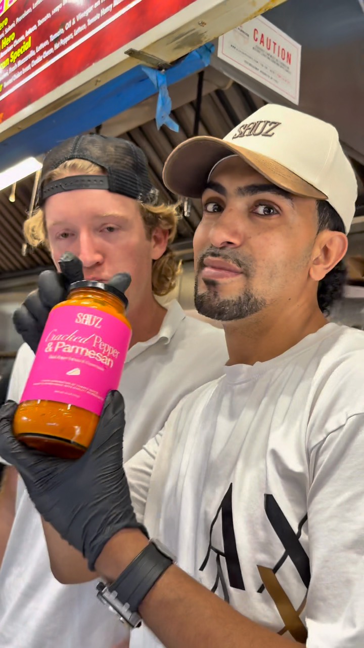 Instagram post by @theockyway for SAUZ. Caption reads: Chopped cheese with @getsauz THE OCKY WAY....