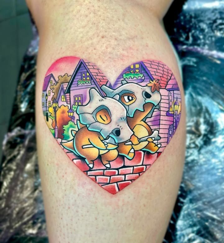 Instagram post by @deadpan_anne_tattoo for Barber DTS Tattoo Supplies. Caption reads: 💖Cubone heart!💖 thank you @courtzjade5 for....