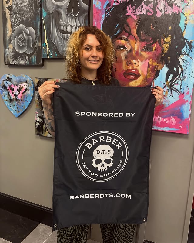 Instagram post by @lalalalauren911 for Barber DTS Tattoo Supplies. Caption reads: I’m well honoured to announce I’ve been sponsored....