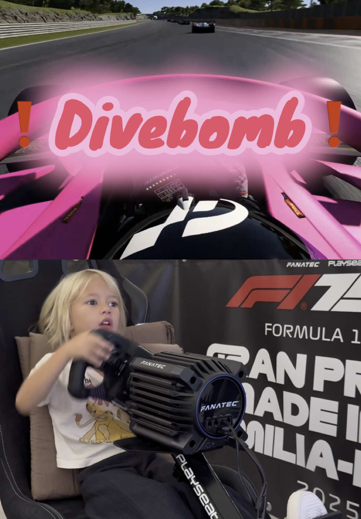 TikTok post by @f1emyy for Fanatec. Caption reads: [...] #gt7 #racing #f1 #granturismo #divebomb....