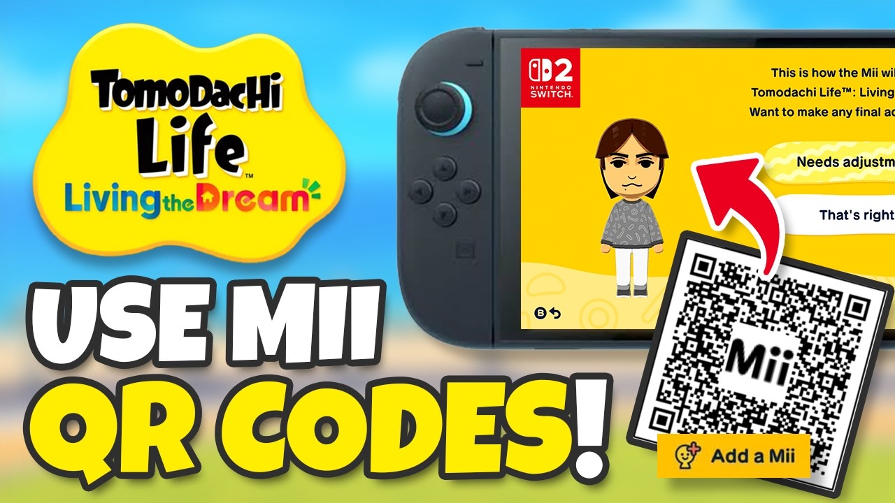 YouTube post by @MayorMori for Throne. Caption reads: QR Codes JUST DROPPED for Tomodachi Life: Living....
