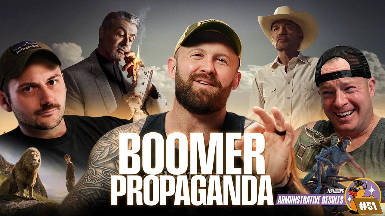 YouTube post by @UnderwhelmingPodcast for DeleteMe. Caption reads: Boomer Propaganda with the Fat Electrician ft.....