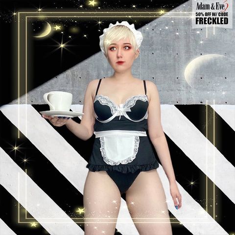 Instagram post by @freckledstardust for AdamAndEve.com. Caption reads: [...] by using offer code FRECKLED at....