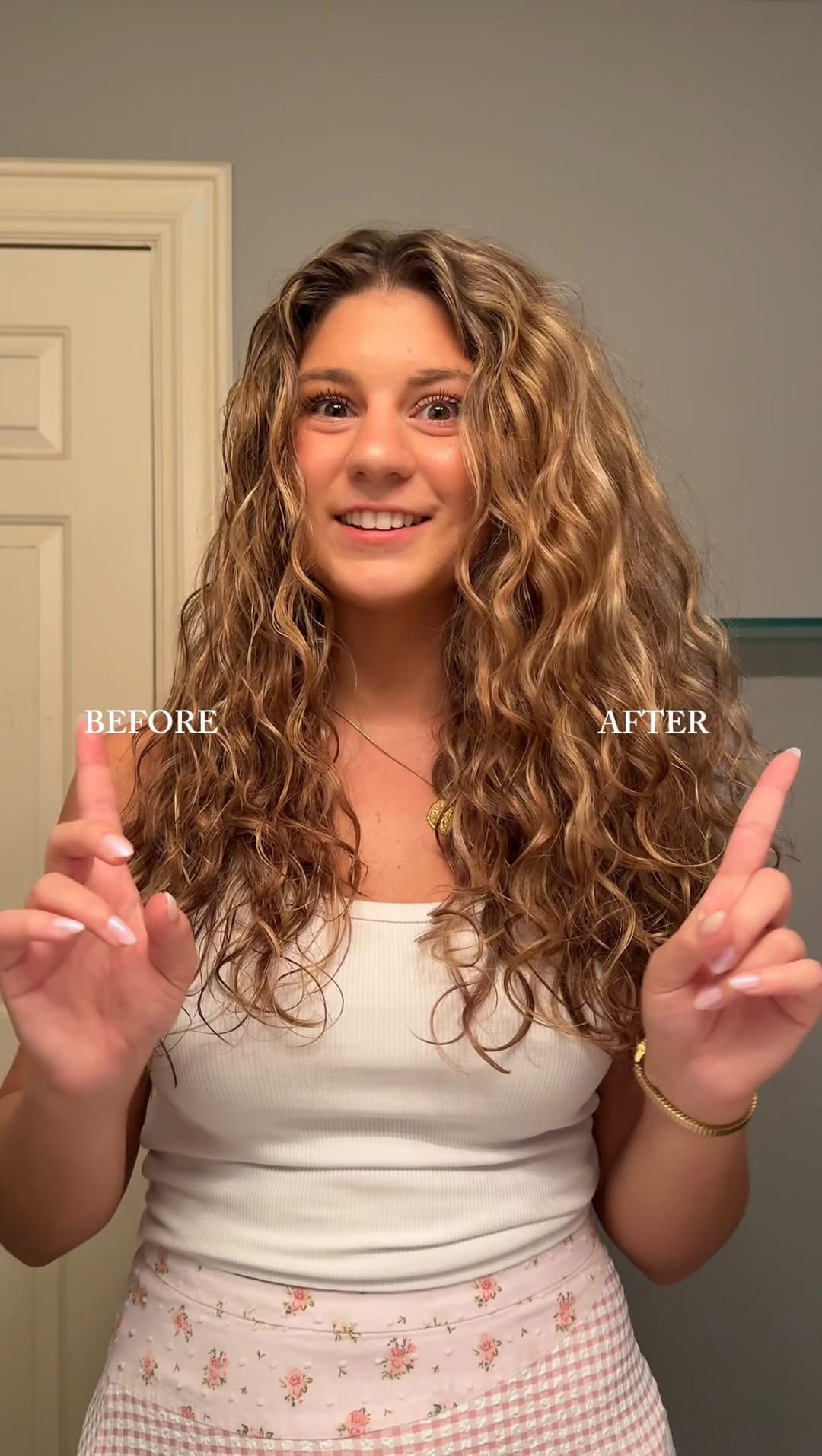 Instagram post by @aannaprimaveraa for John Frieda. Caption reads: the PERFECT finishing touch for every curly wash....
