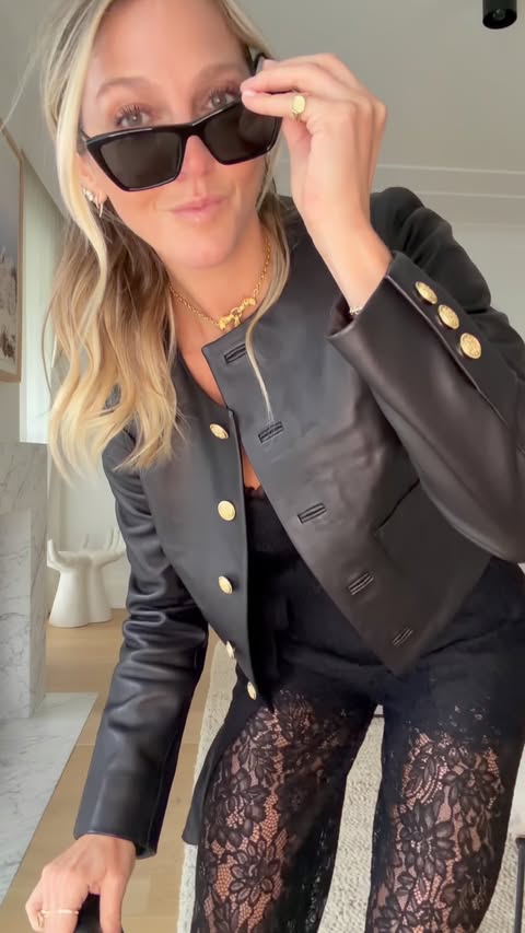 Instagram post by @elliemrozdesign for LoveShackFancy. Caption reads: Leather, lace & a few bows 🎀🖤 @loveshackfancy....