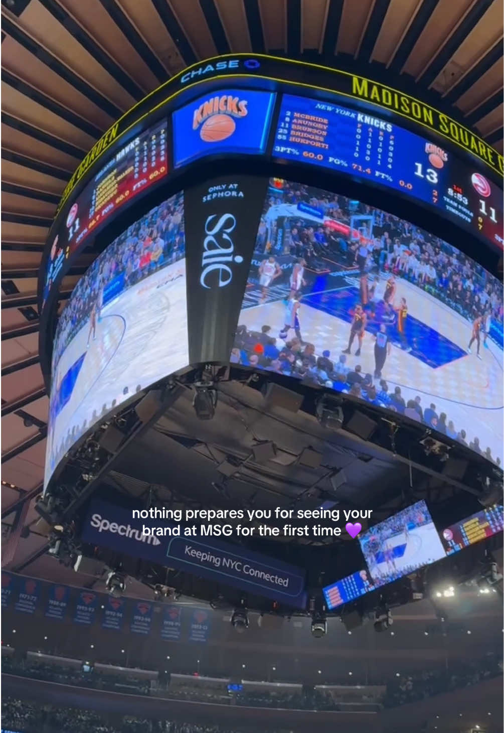 TikTok post by @laneycrowell for Saie hello. Caption reads: last night at the @New York Knicks game at MSG 🤩....