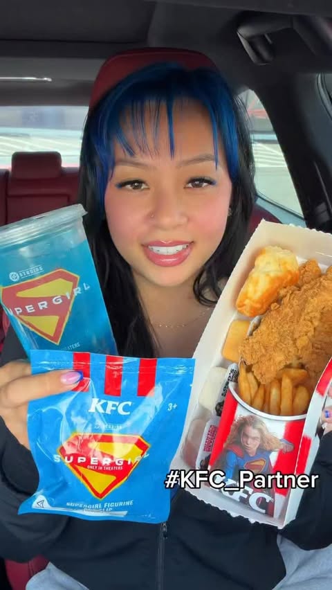 Instagram post by @hungryforkelsey for KFC. Caption reads: [...] SUPERGIRL only in theaters June 26th....