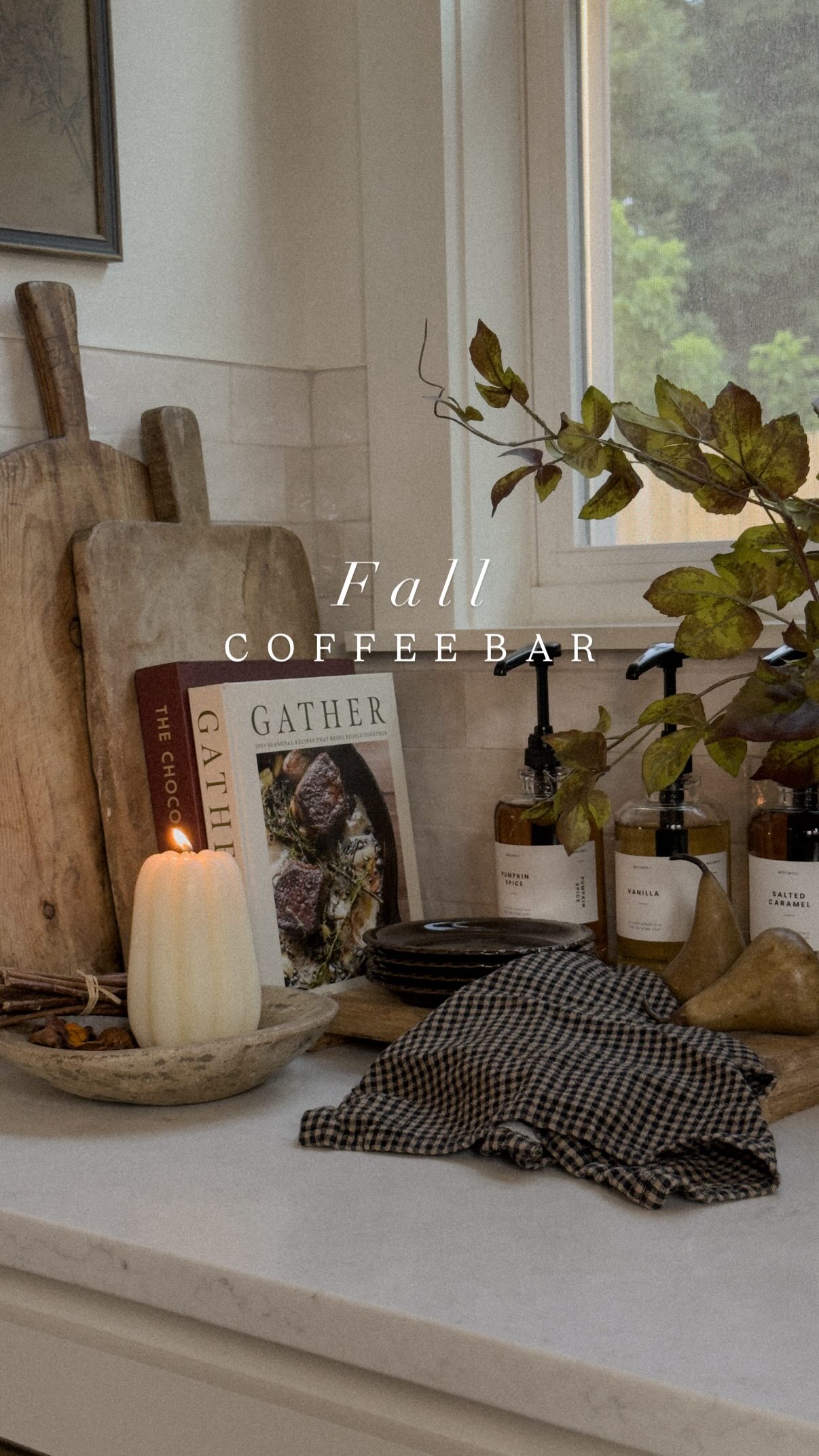 Instagram post by @jennas.home for Afloral. Caption reads: Let’s setup my f a l l coffee bar 🍂🍁 Comment....