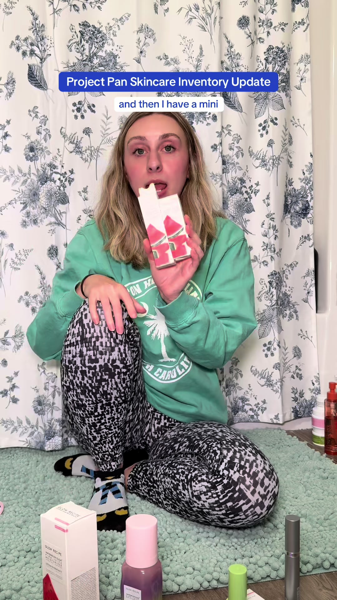 TikTok post by @mary_naccarato for Saturday Skin. Caption reads: It’s a work in progress 💚 @Farmacy Beauty @Peach....