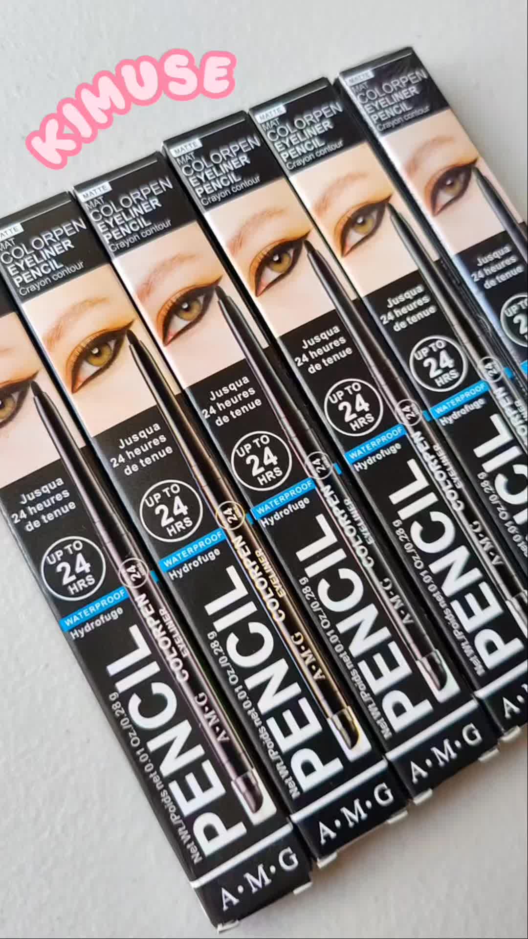 TikTok post by @yupiyapa for Kimuse. Caption reads: Kimuse Waterproof Eyeliner Pencils with build-in....