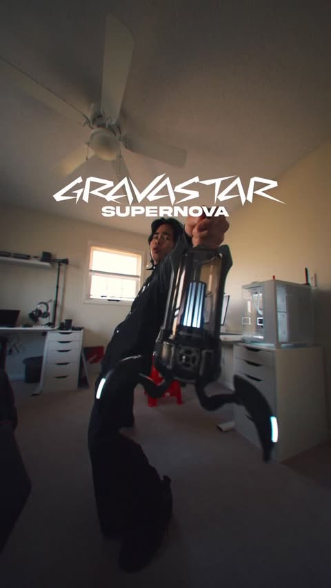 Instagram post by @kim.mpeg for GravaStar. Caption reads: The cyber speaker | @gravastar SUPERNOVA bluetooth....