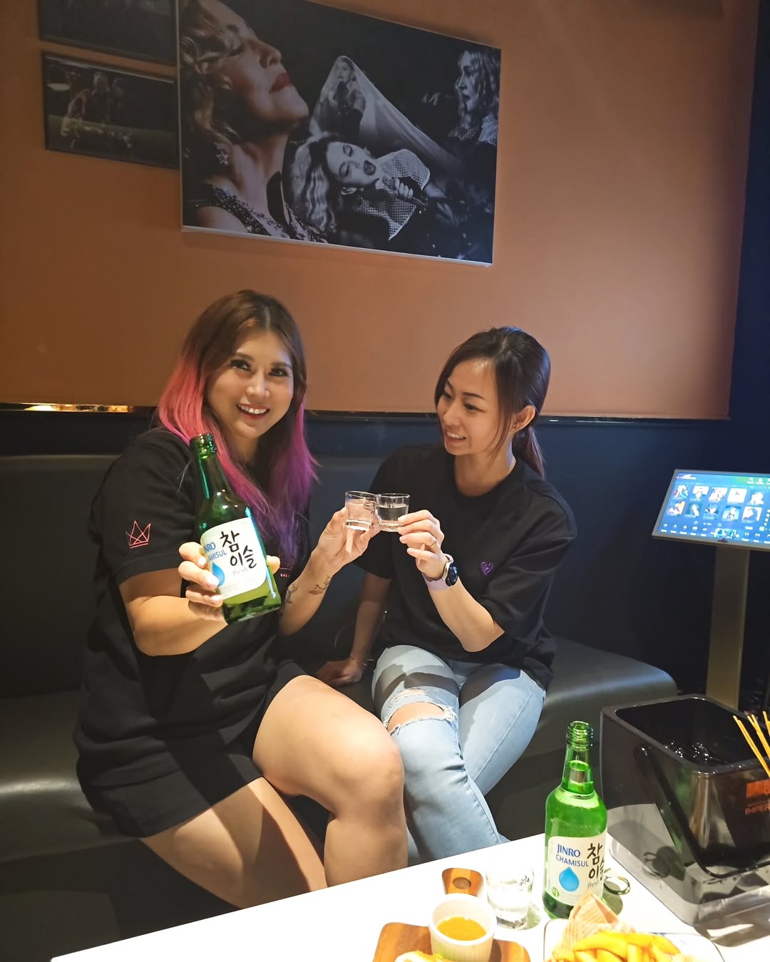 Instagram post by @esther_c_hillary for HiteJinro Global. Caption reads: Best time with KOREAN NO.1 SOJU JINRO and the No.1....