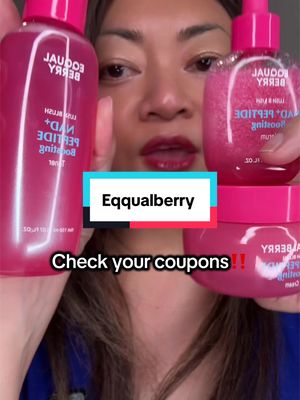 TikTok post by @sharonskincontent for EQQUALBERRY. Caption reads: [...] deals! The toner is a new release‼️....