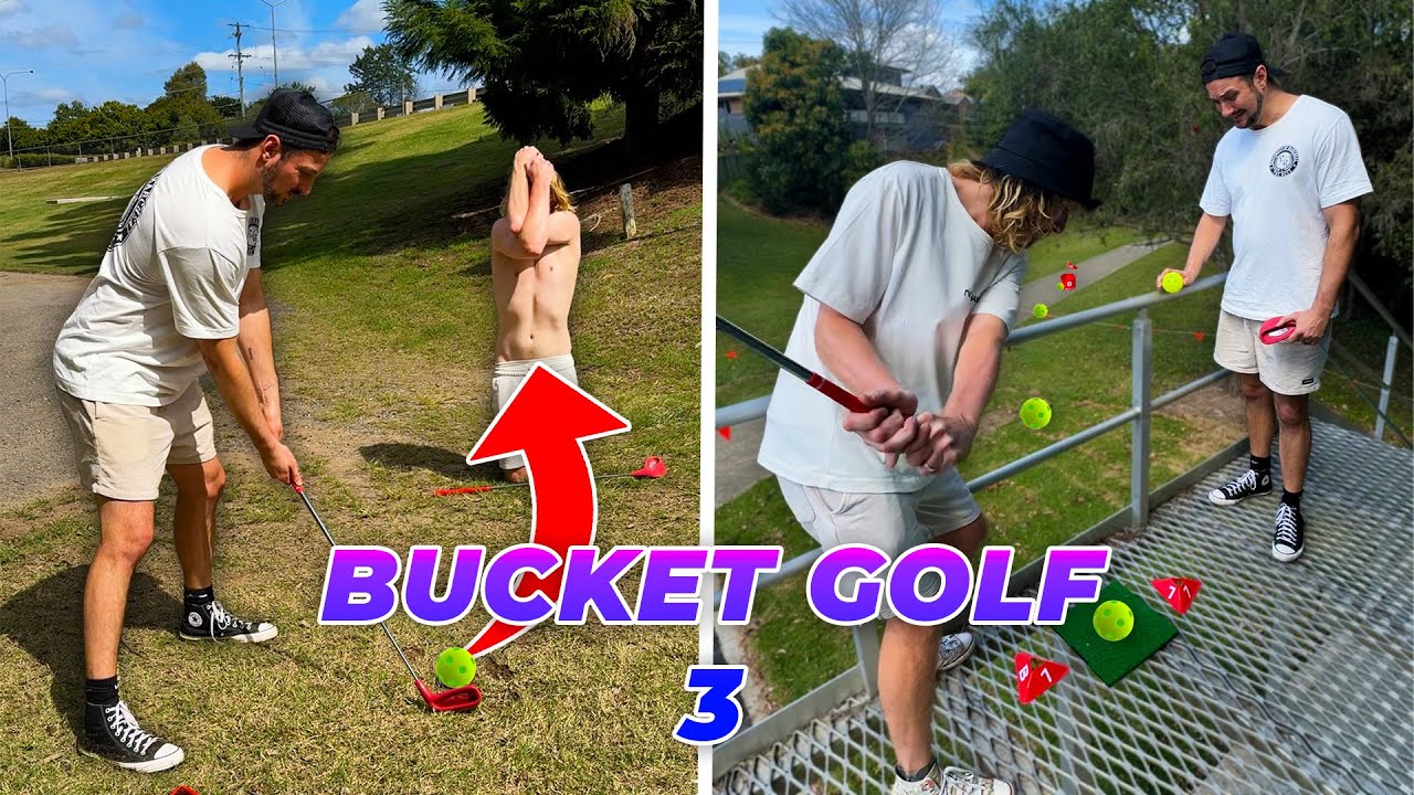 YouTube post by @MartyandMichael for Bucketgolf Game. Caption reads: Bucket Golf 3!.
