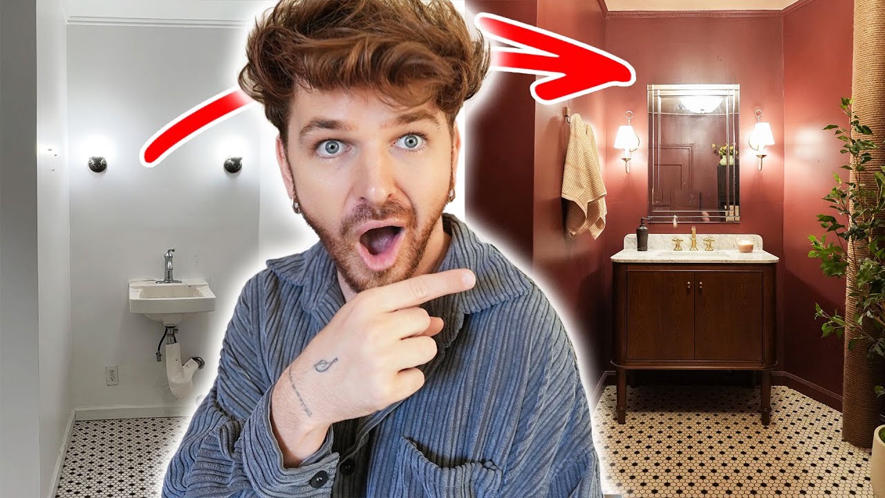YouTube post by @lonefox for The Home Depot. Caption reads: You Won't Believe This Tiny Bathroom Makeover!....