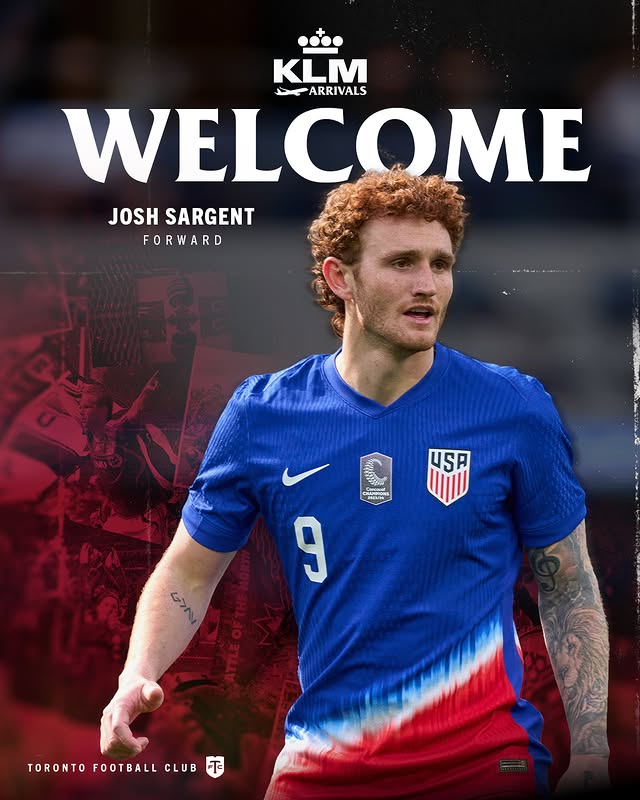 Instagram post by @torontofc for KLM Royal Dutch Airlines. Caption reads: The moment we’ve been waiting for Josh Sargent is....