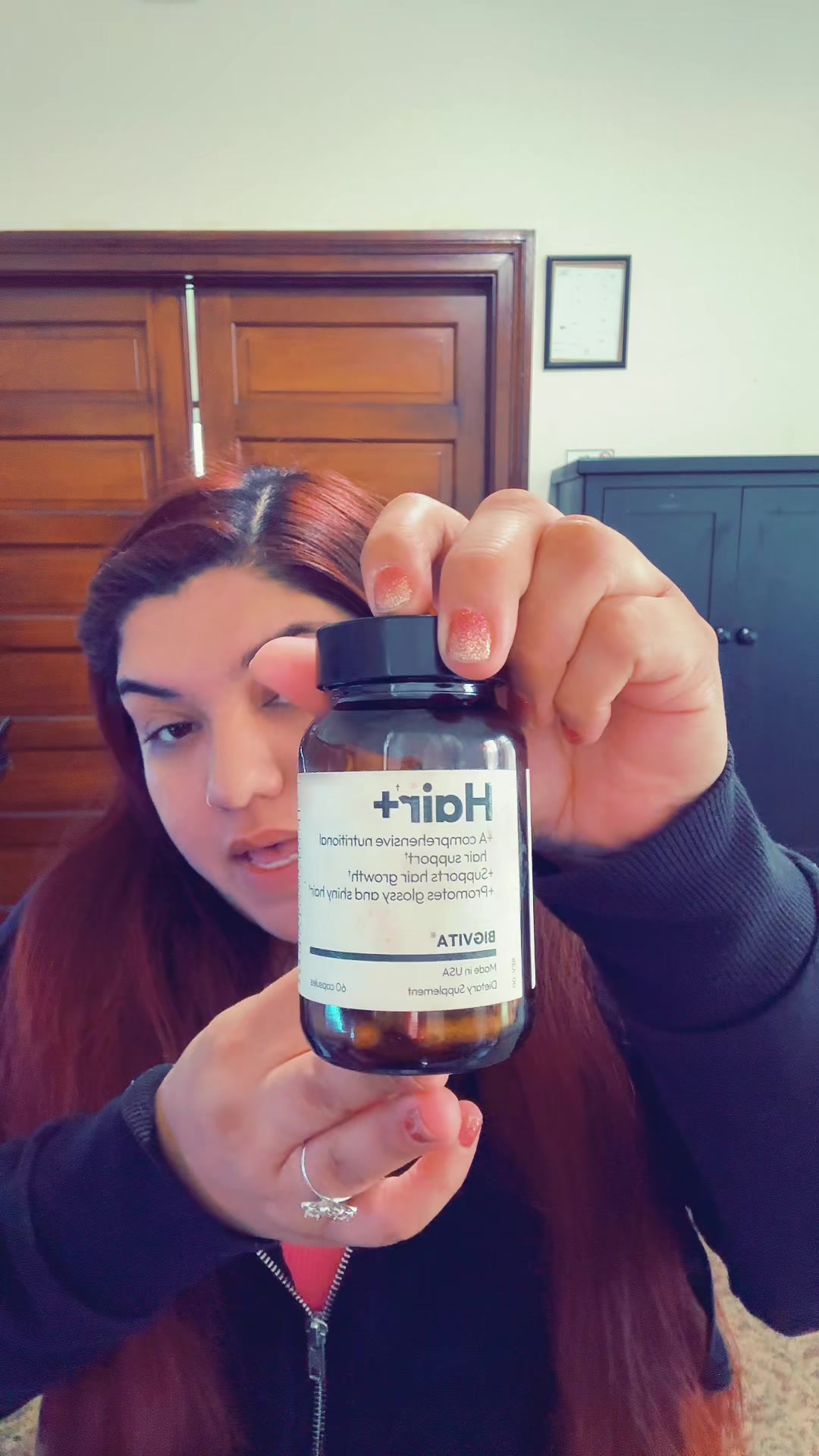 TikTok post by @allichaotic for BIGVITA. Caption reads: [...] My hair is so long and beautiful! #bigvita....